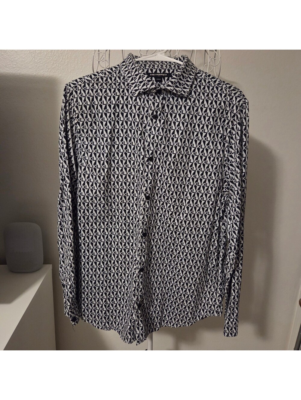 Karl Lagerfeld Black and White Geometric Print Long Sleeve Shirt